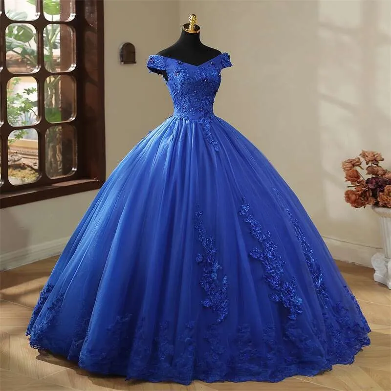 wedding dress puffy princess Princess Wedding Dress with Puff Short Sleeves Ball Gown Satin Bridal Dress AWD1844