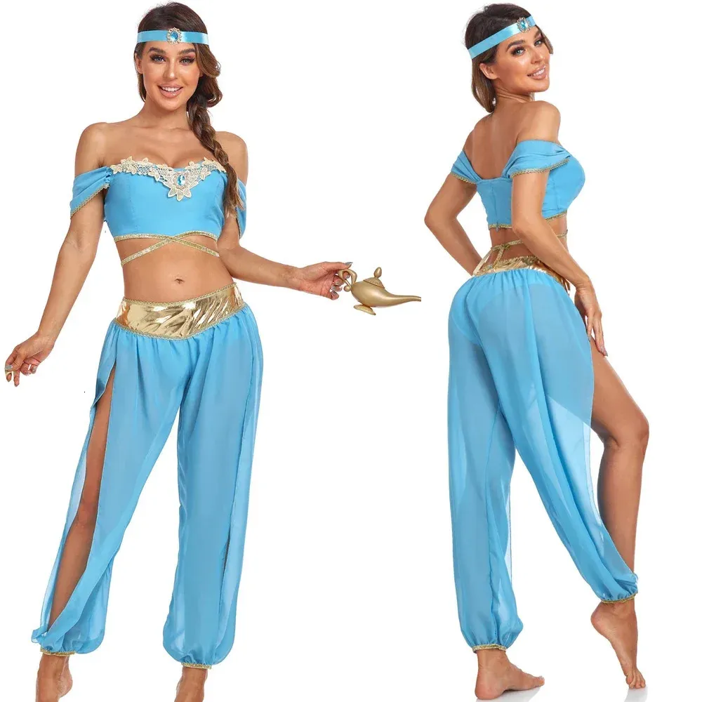 Women's Aladdin Genie Princess Jasmine Arabian Belly Dancer Halloween Costume
