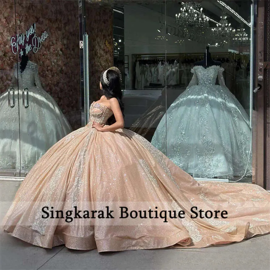 Rose Gold Glitter Starry Night Quinceanera Ball Gown With Appliques Crystals And Beads Perfect For Sweet 15th Prom Party From Missdressprom 219.1 DHgate.Com