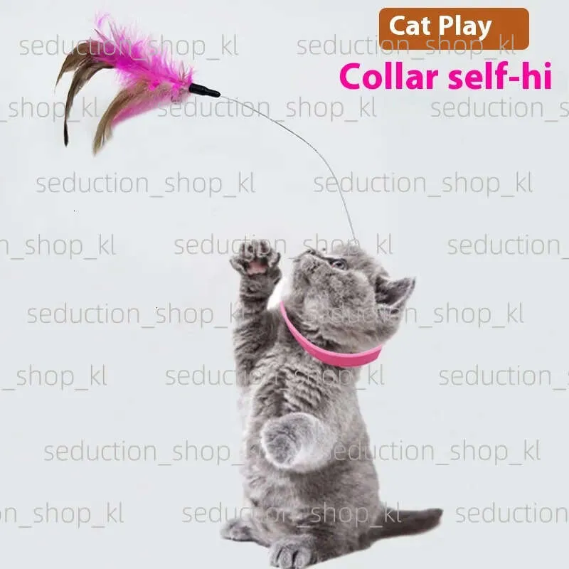 2pcs Cat Collar Toy With Feather & Bell – Adjustable Silicone Collar, Interactive Teaser Wand (Pink & Blue)