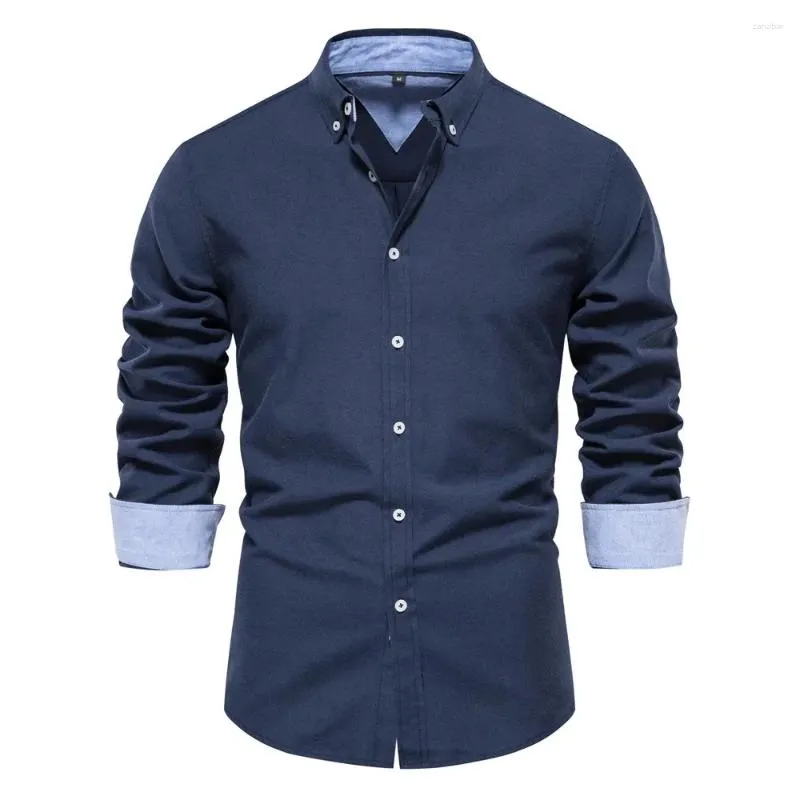 Men s Casual Shirts Spring Autumn Long Sleeve Oxford 70 Cotton Solid Color For Men Clothes Turn Down Collar Male Blouse