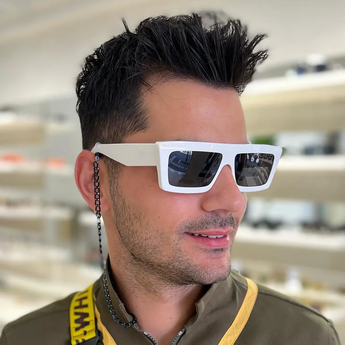 Square Frame Sunglasses Vintage Designer Style, White Red