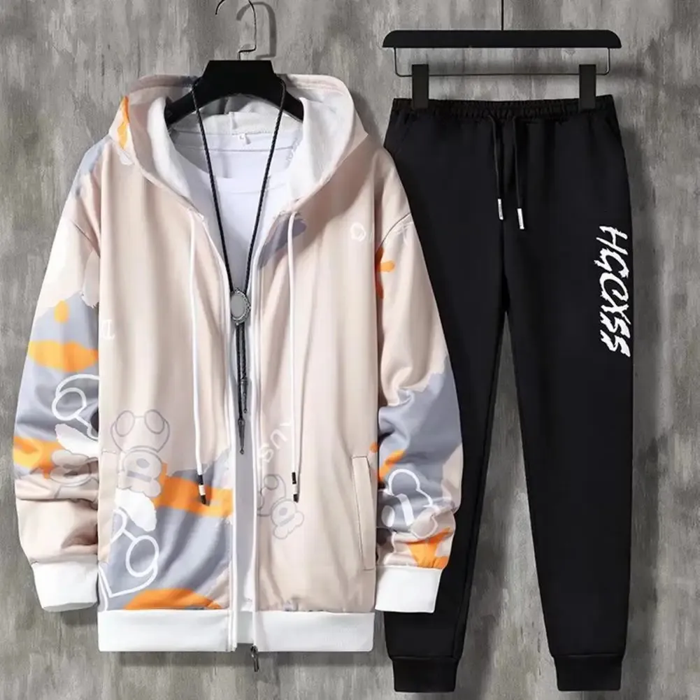 Reslad Trainingspak voor heren, joggingpak voor mannen, sportpak, vrijetijdspak, joggingbroek capuchon met ritssluiting, sweatshirt bovenstuk, set RS-5087, zwart-wit, S