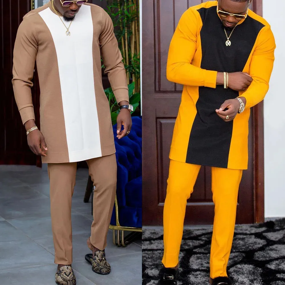 High-Quality Nigerian African Men's Traditional Outfit 2-Piece Set with Fashionable kurta shirt for men and Pants - 241028