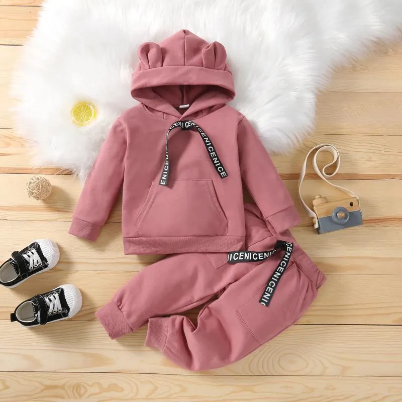 Clothing Sets Winter Children Hooded Tracksuits Suits Long Sleeve Cute Hoodie Sweatshirt Pullover Tops Trousers Pants Outfit Set 2pcs