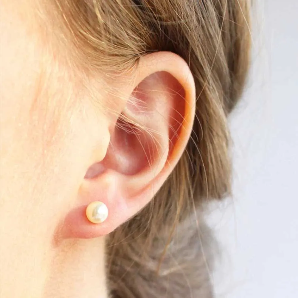 White Pearl Stud Earrings AAA Round 6.5-7mm On 9K White Gold