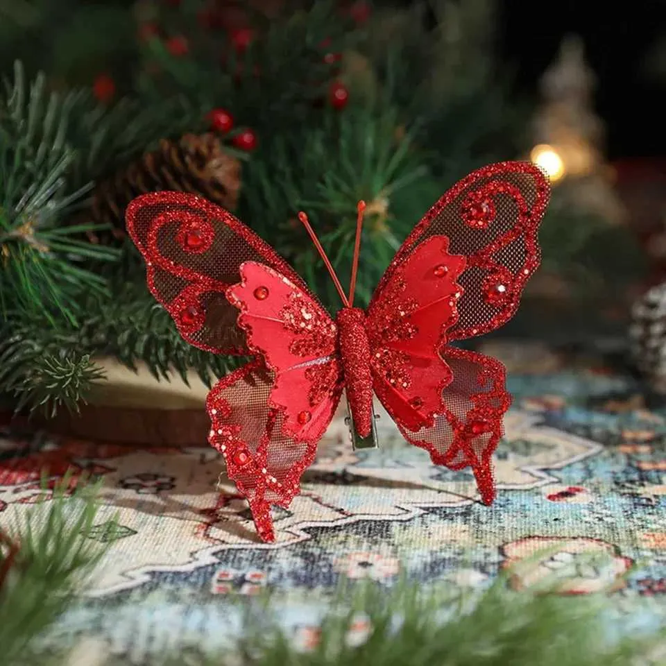 Sparkling Glitter Christmas Butterfly Ornaments