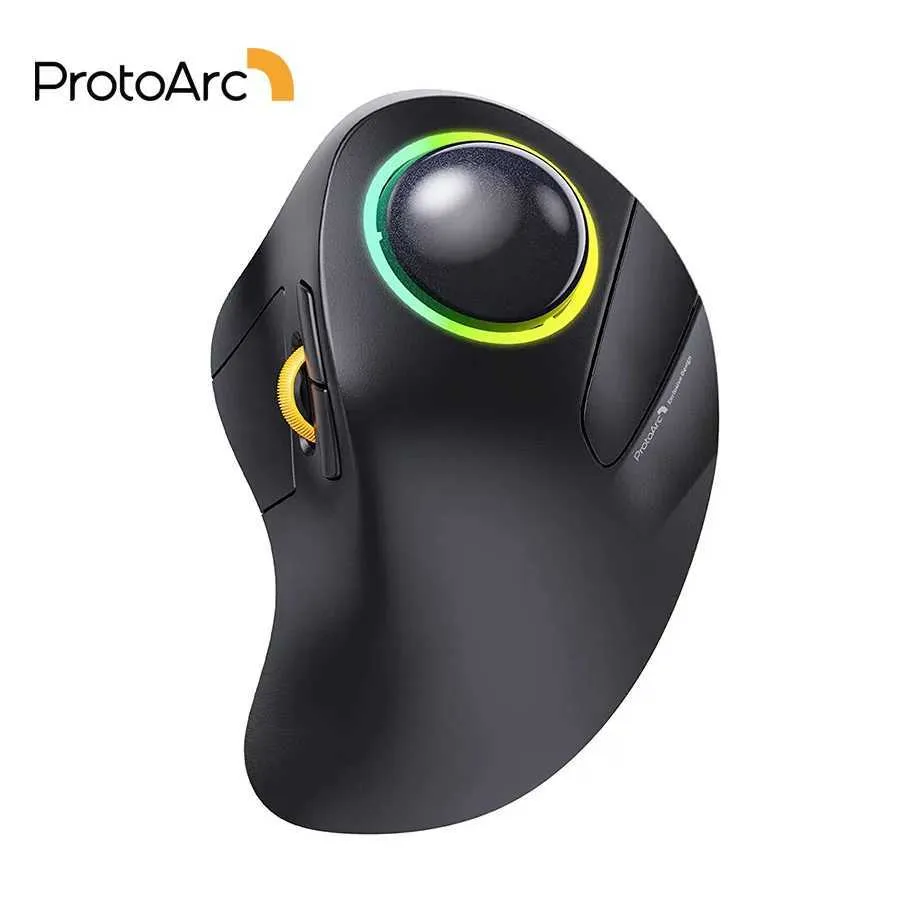 ProtoArc Wireless Index Finger Trackball Mouse Rechargeable RGB Rollerball BT 2.4g Mice for Computer Laptop 3 Device ConnectionLX241024