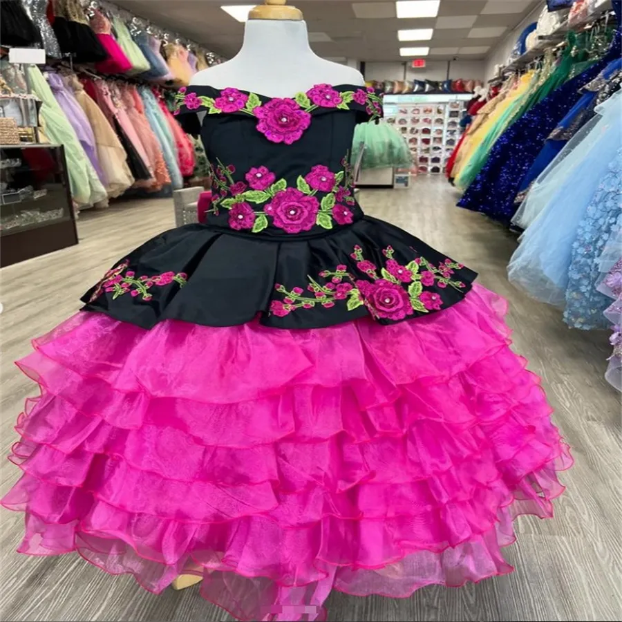 Red & White Tiered Ruffles Flower Girl Dress - Mexican Mariachi Toddler ...