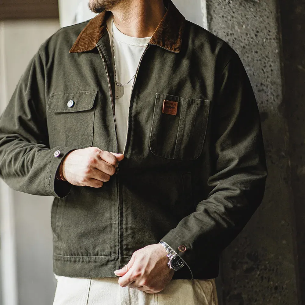 Mens Retro Heavyweight Canvas Detroit Jacket with Corduroy Collar