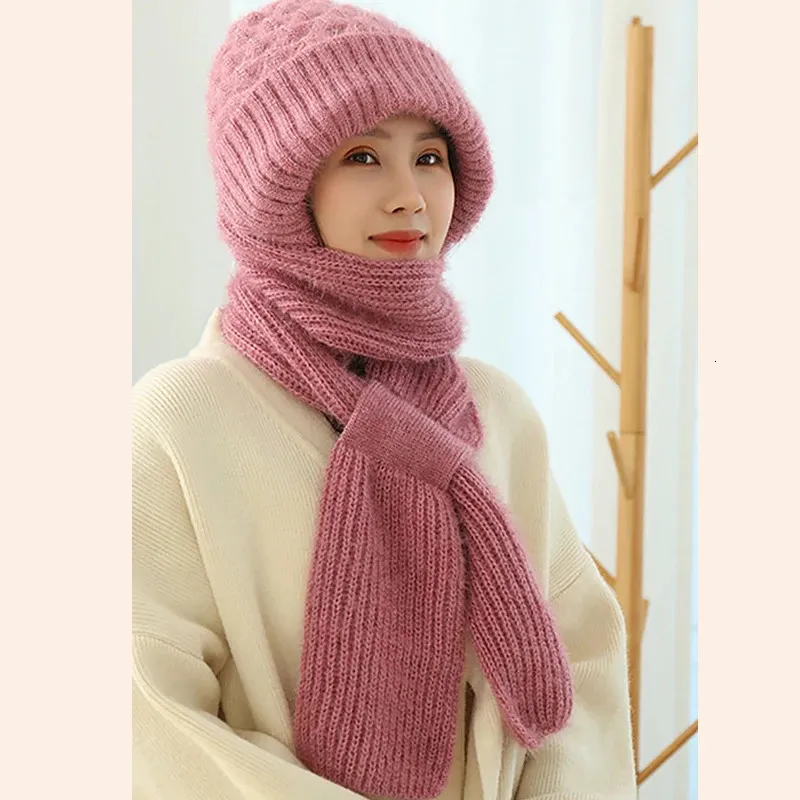 Women Red Hooded Scarf Winter Beanie Hats Beanies Knitted Crochet Hat Women Knit Beanie Cap Faux Cashmere Hooded Scarf Hat Crochet  main image 4