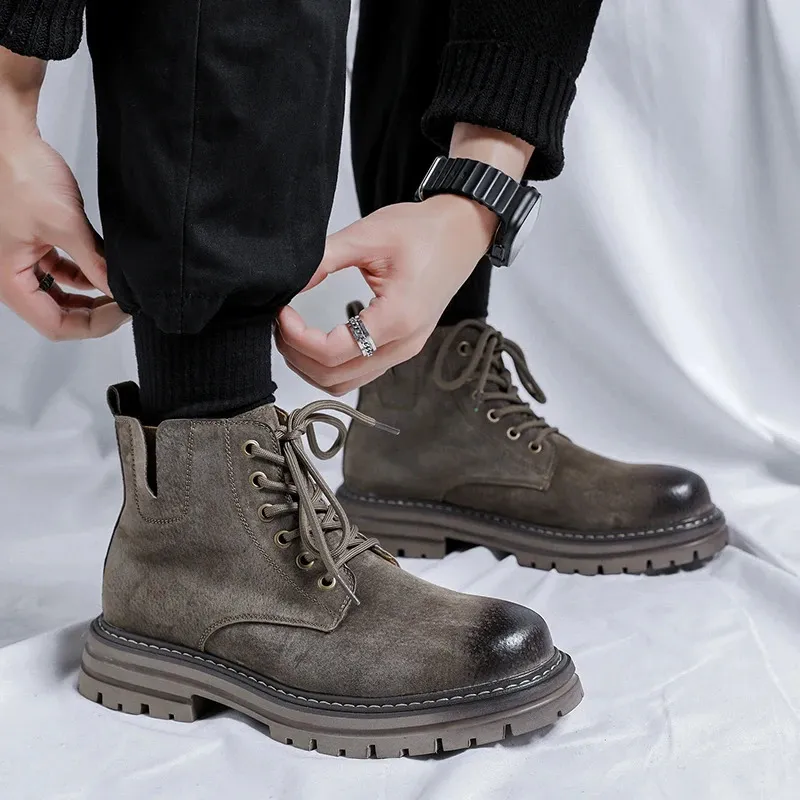 Leather ankle boots men classic casual wedge heel half boots  display picture 3