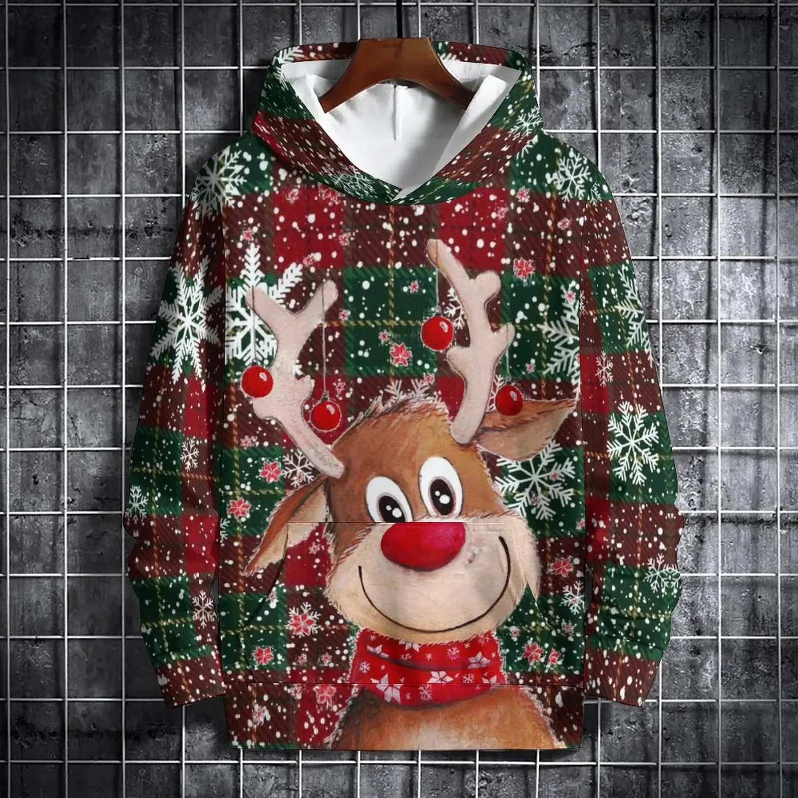 Christmas Sweatshirts For Men, Festive 3D Elk Print Hoodies