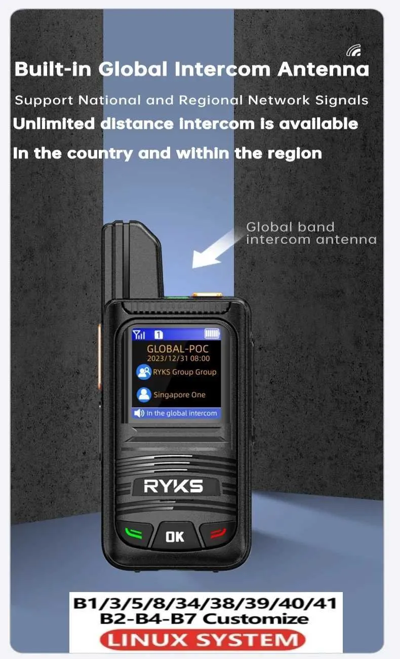 Sim Card Intercom Interphone Global Intercom 4G PoC Walkie Talkie Long Range 5000km, GPS ...