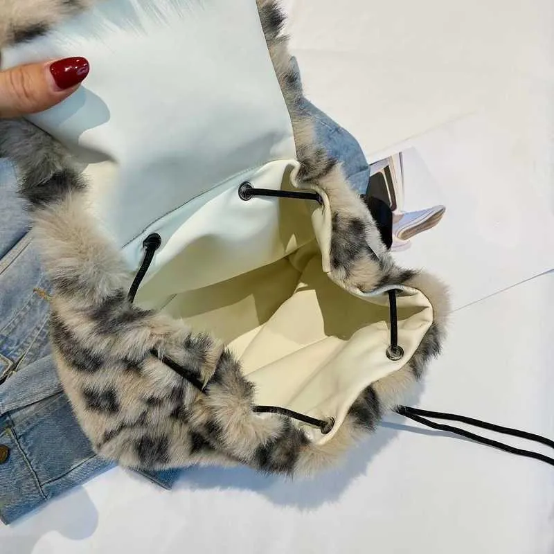Real rabbit fur  Leopard Print Backpack Leopard Backpack, Animal Print Cheetah Brown Men Women Kids  main image 4