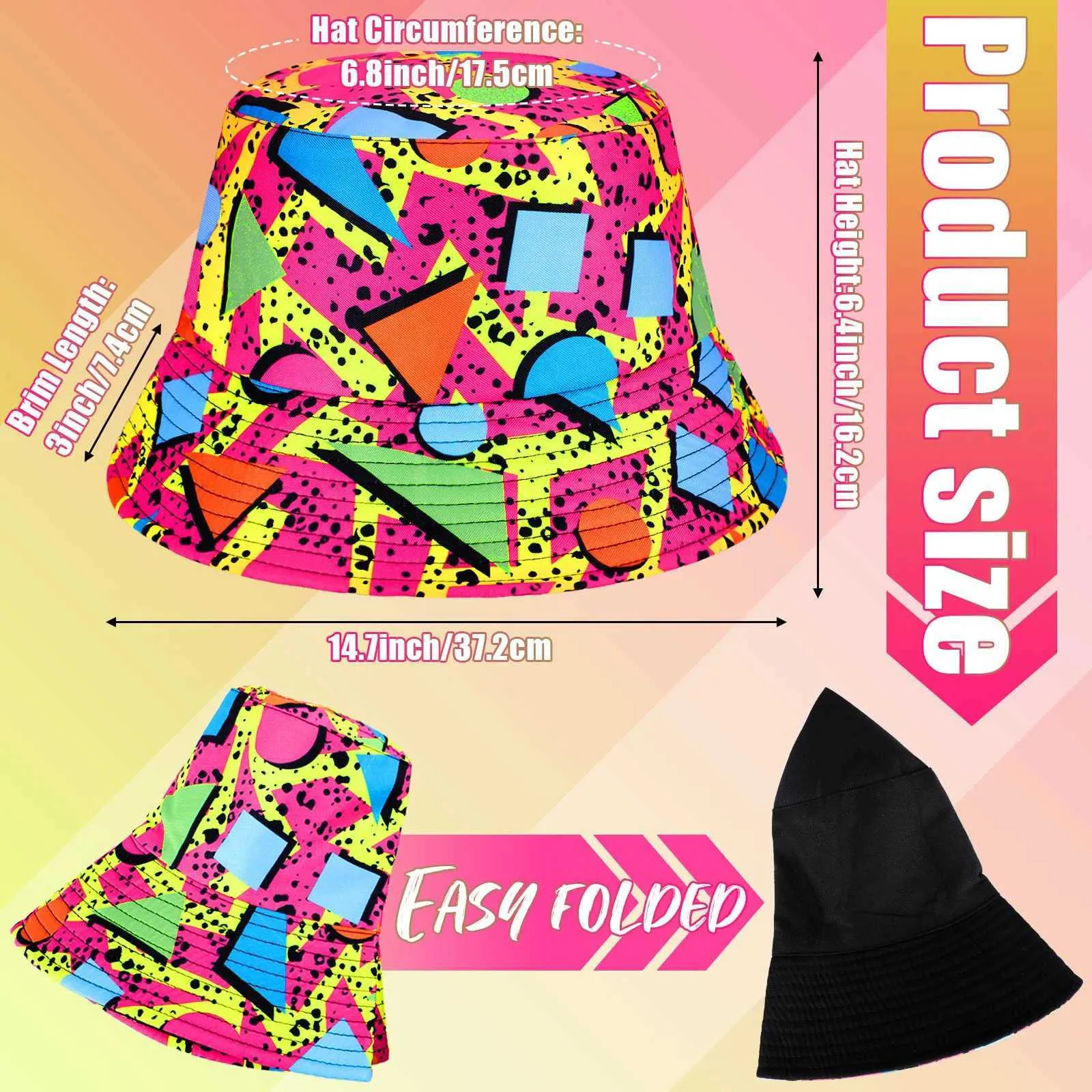3413 12 Pack Retro 80\'s 90\'s Party Bucket Hats with Neon Sunglasses, Funny Men's Neon waist pack bag Set - of 80s main image 4