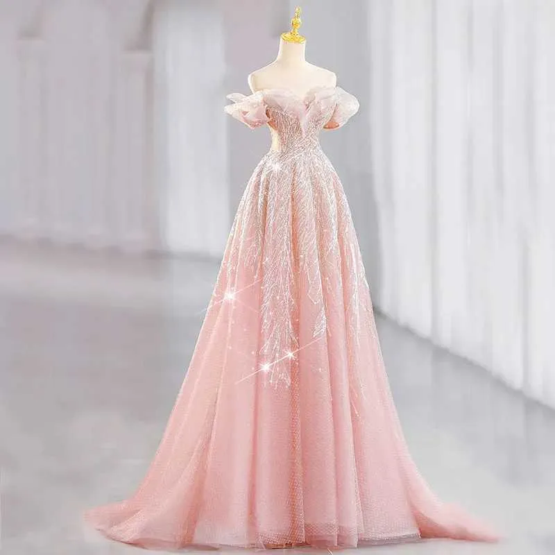 DongCMY Dreamy Pink Off The Shoulder Floor Length... From Tomato_lele,  $63.53 | DHgate.Com