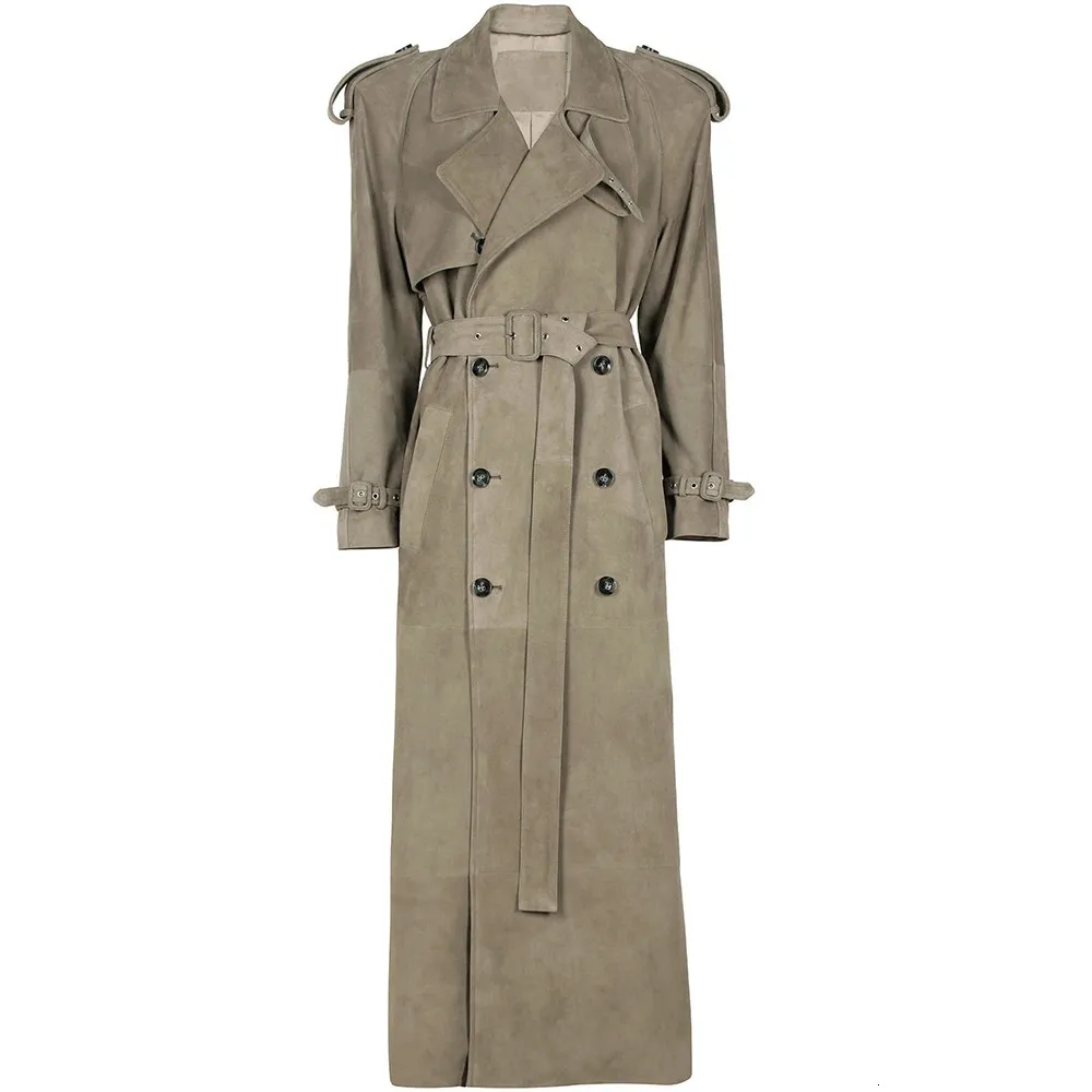 Stylish Womens Faux Leather Trench Coat: 150cm Double