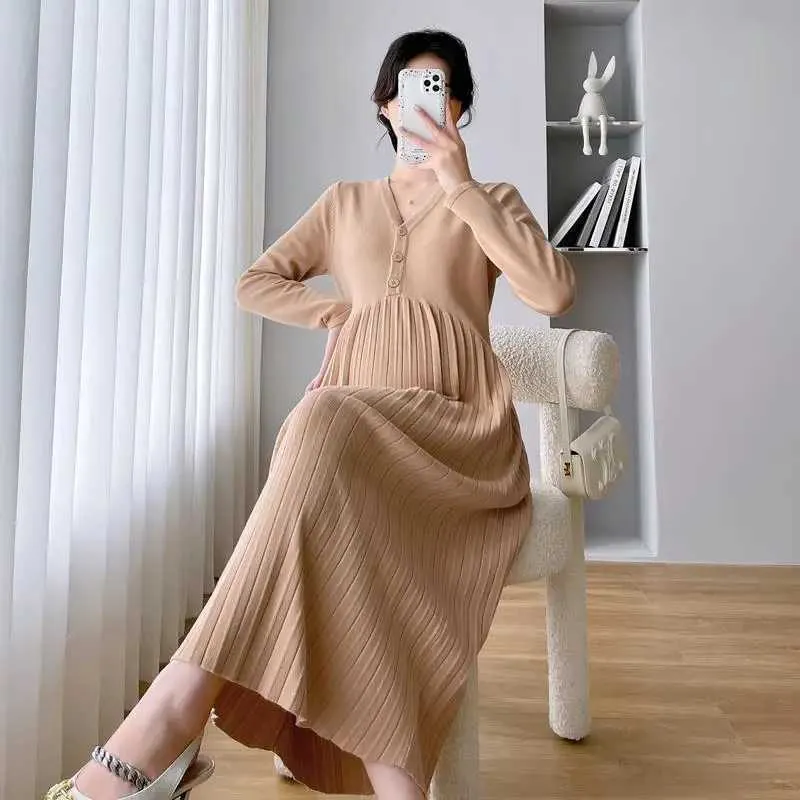 Autumn Korean Maternity Dress Long Sleeve Knit... From Time_brocade, $14.19  | DHgate.Com