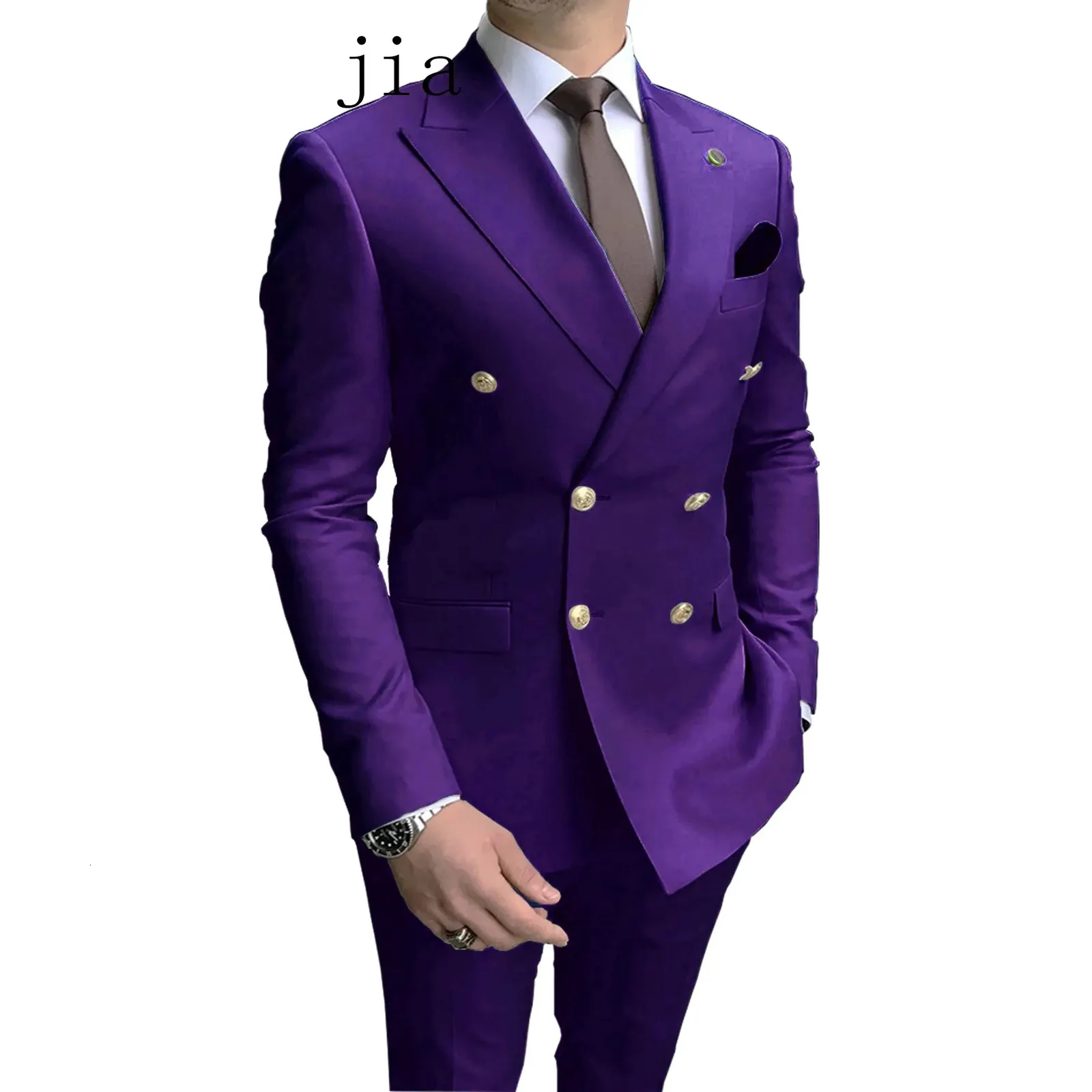 2024 Fashion Mens Business Double Breasted Solid Color Suit Coat