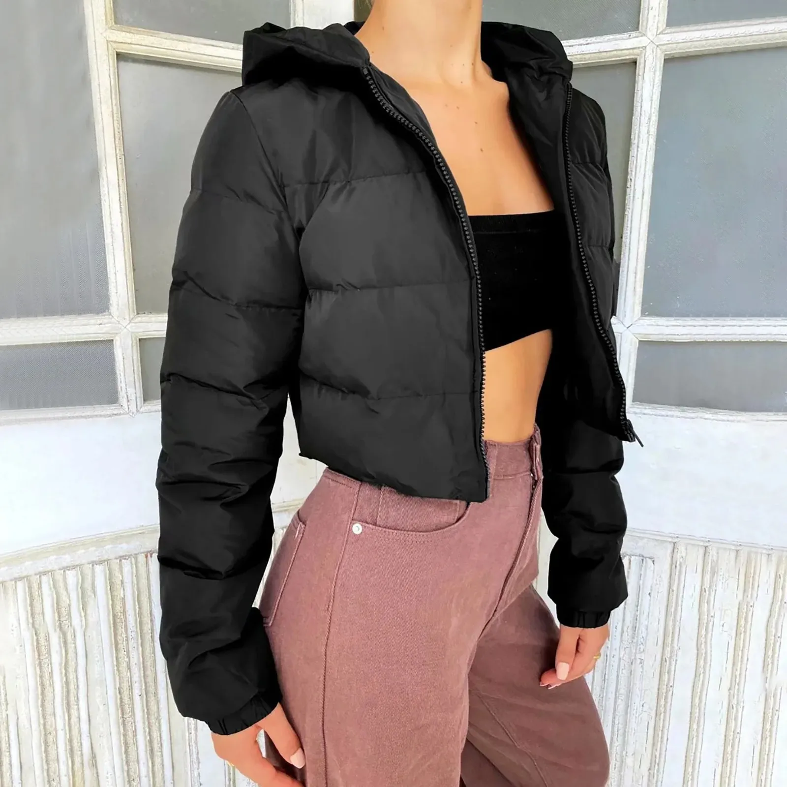 Chaqueta Acolchada Con Capucha De * Larga Y Color * A * Ropa De Invierno Para Mujer, Abrigo * Y * Y