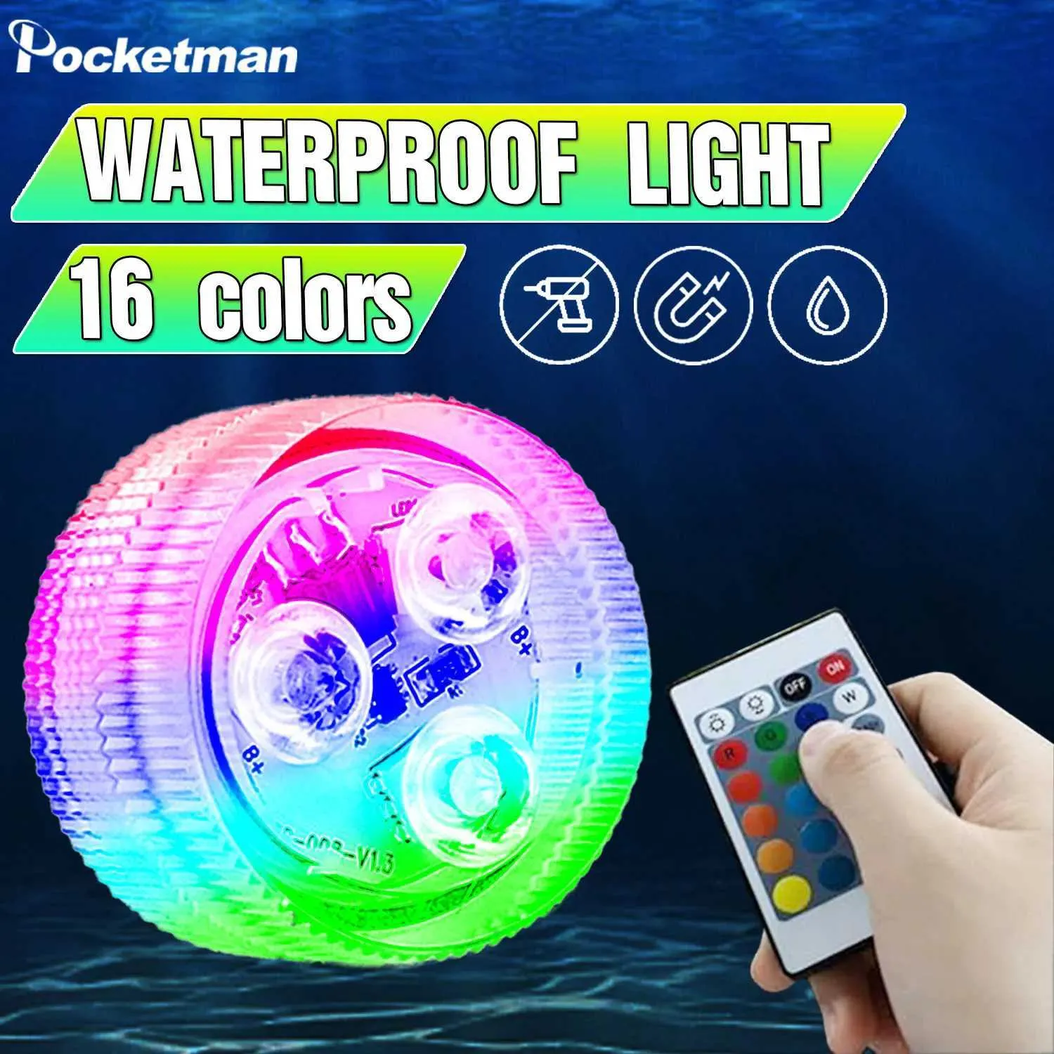 RGB LED Underwater Pool Lights - 3 Pack, IP68 Waterproof, Remote ...