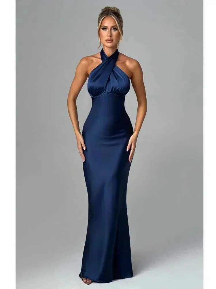 Articat Ele Satin Backless Maxi Dress for Women - Deep V-Back, Slim Fit, Perfect for Parties and Club Evenings