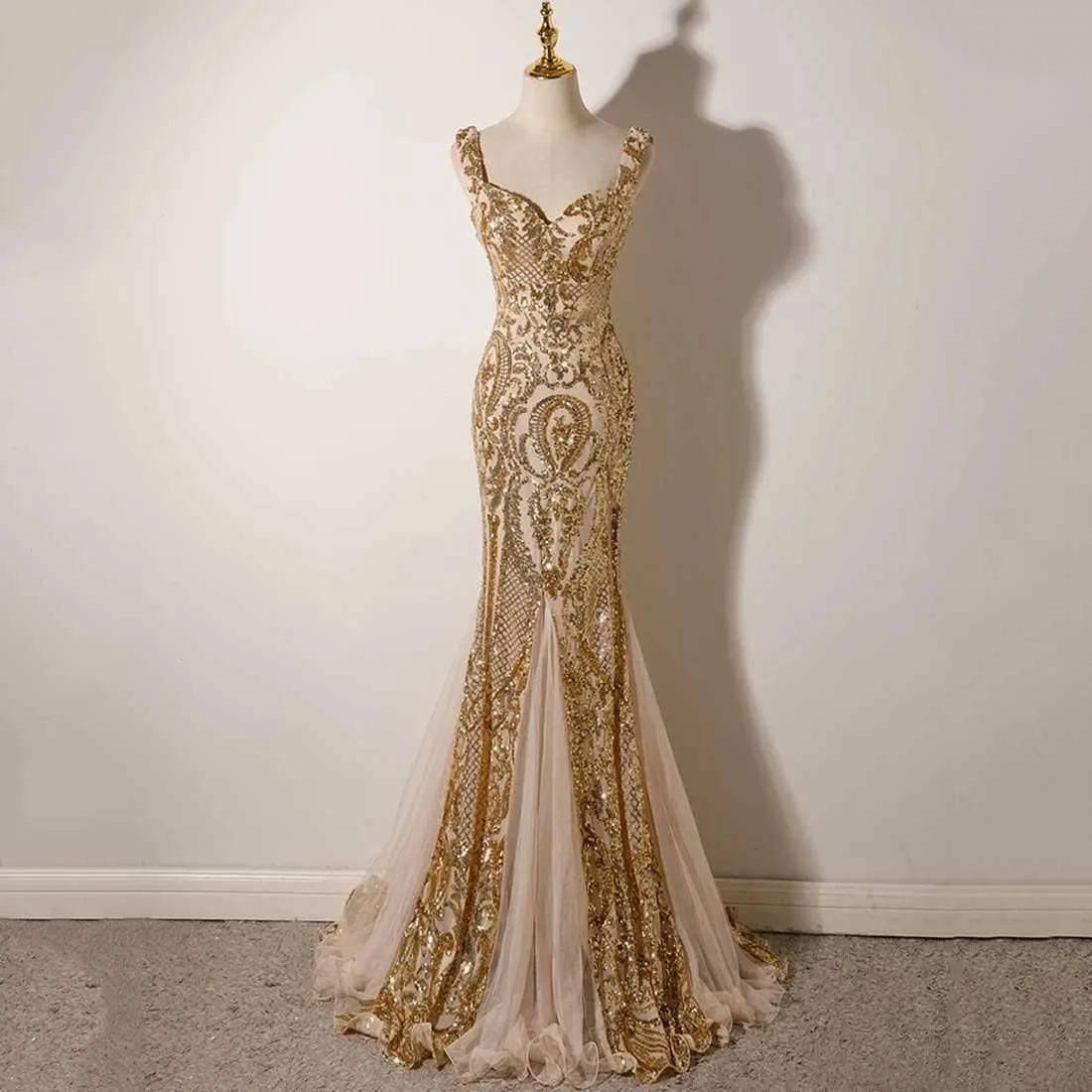Gold Sequin Evening Dress for Women Trumpet Mermaid Floor-Length Chiffon  Formal Party Gown from Dhgate Runway Dresses - price 70.21