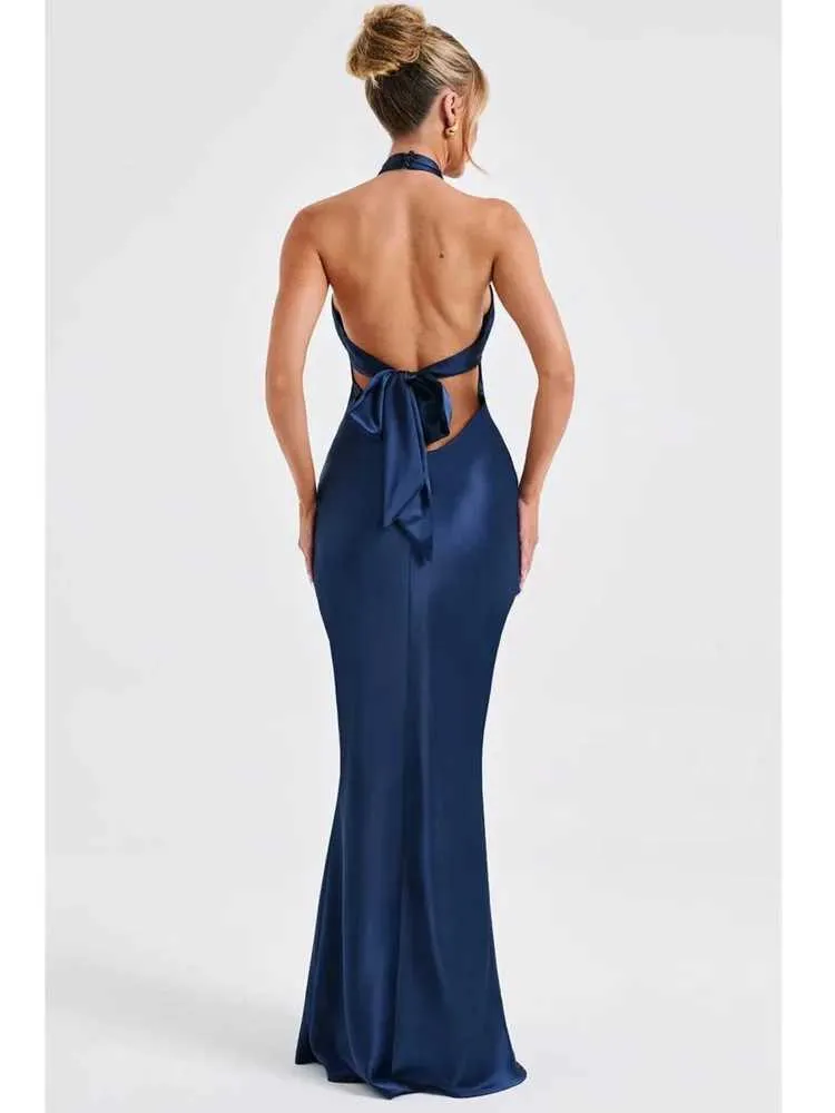 Articat Ele Navy Blue Backless Lace Up Maxi Dress –... From Tomato_lele,  $65.52