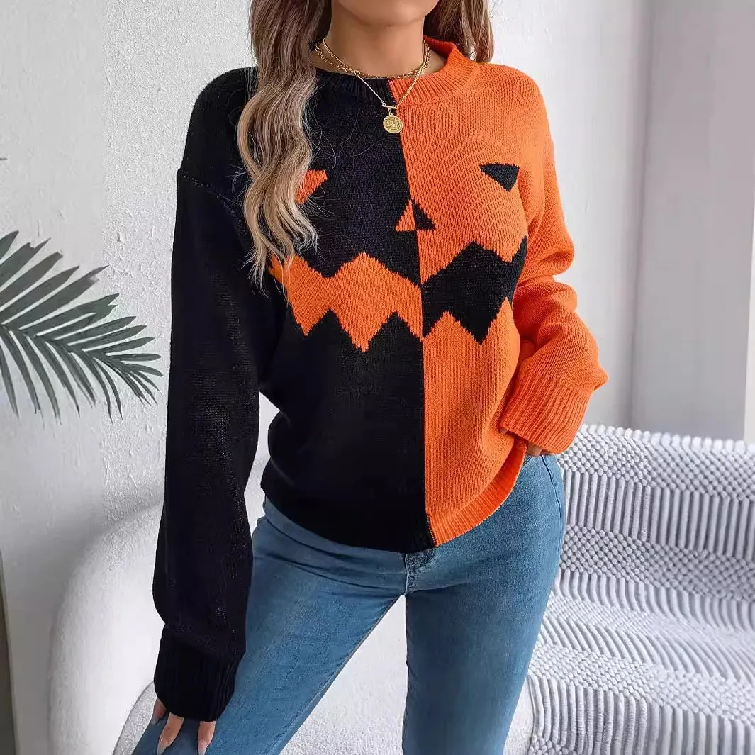 Save Big on Bulk Halloween Pumpkin Sweater Pumpkin Sweater Women's  Halloween Sweatshirt Knitted Long Sleeve Hoodie Sweater, Black And Orange  Fall