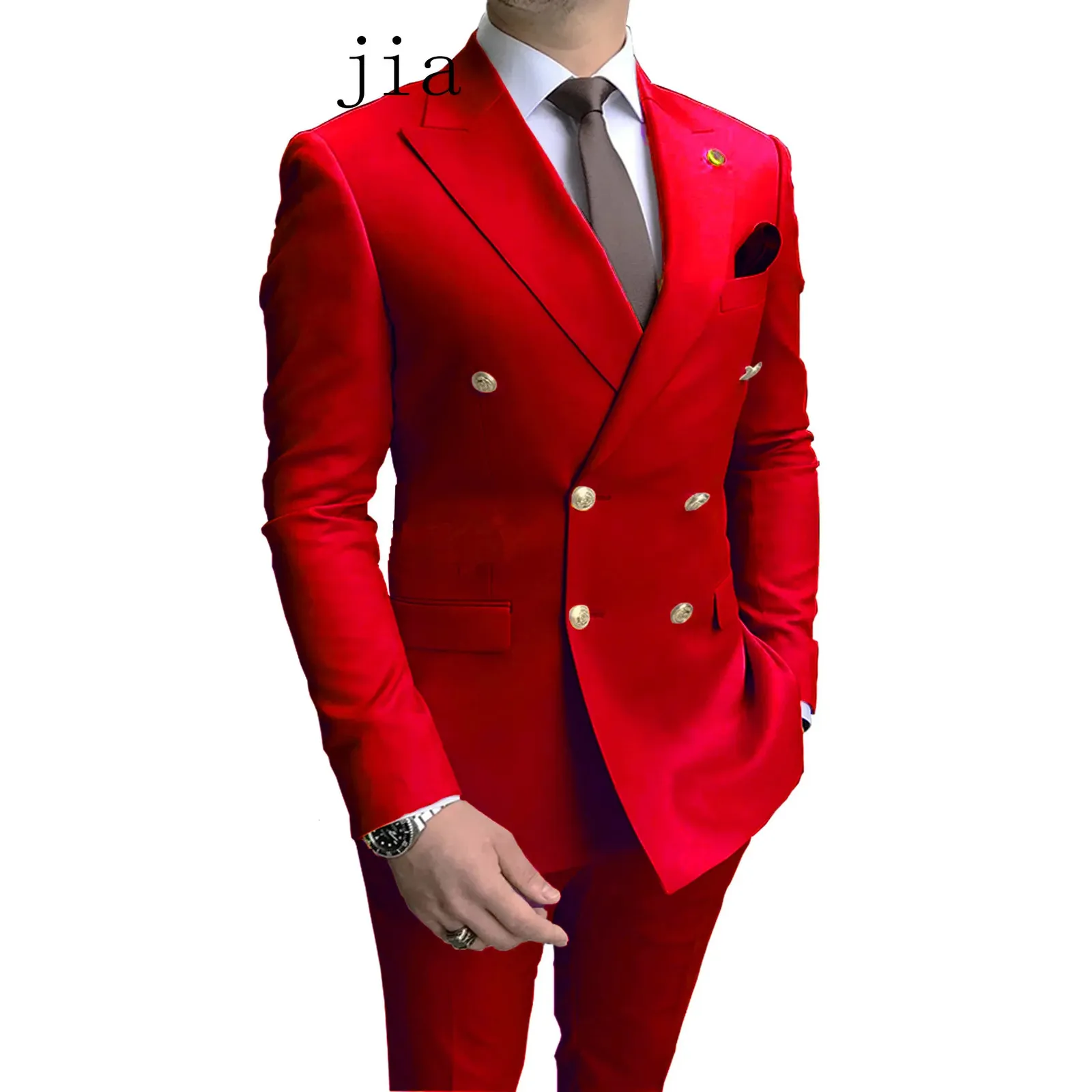 2024 Fashion Mens Business Double Breasted Solid Color Suit Coat