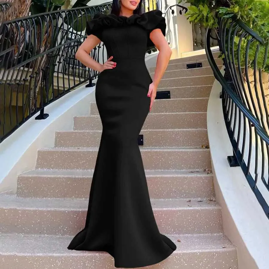 Summer Off-Neck Fishtail Red Evening Dress for Women - Solid Color Short SVE Sheath Fashion Dinner Midi Long Evening Dresscolor: RedSuitable Gender: