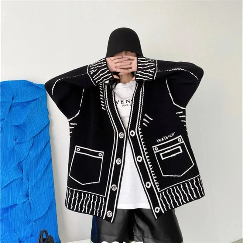 DHgate.com:Print Graffiti Knit Cardigan: Womens Y2K Long
