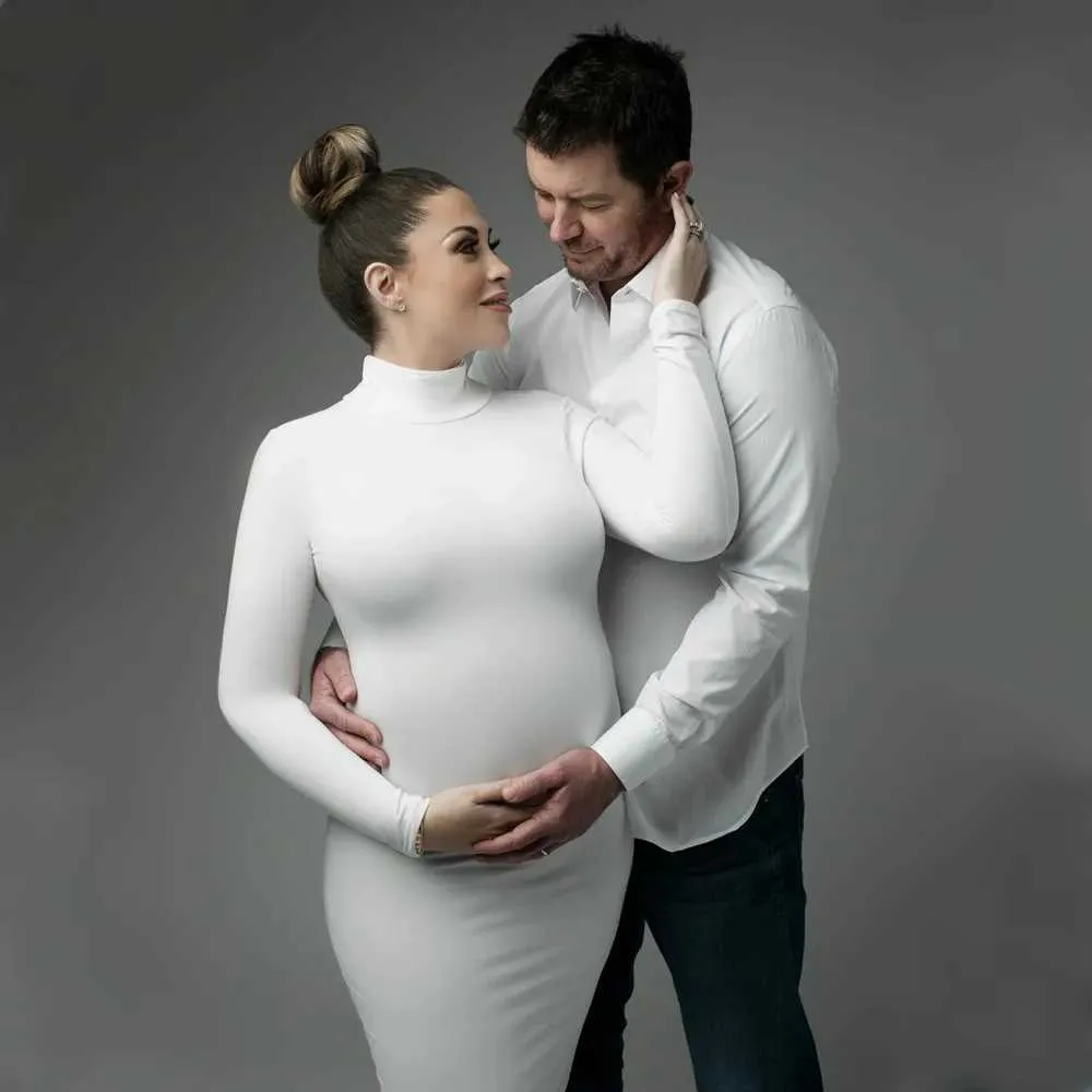 High Neck Elastic Baby Shower Long Dress With Full Sleeves And