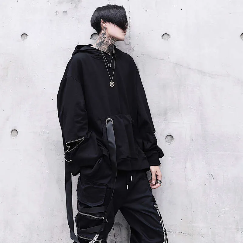 Black Gothic Techwear Hoodie For Men Autumn Techwear Streetwear Hip Hop Harajuku Style From Clothingfa1 Vendor 21.6 DHgate.Com