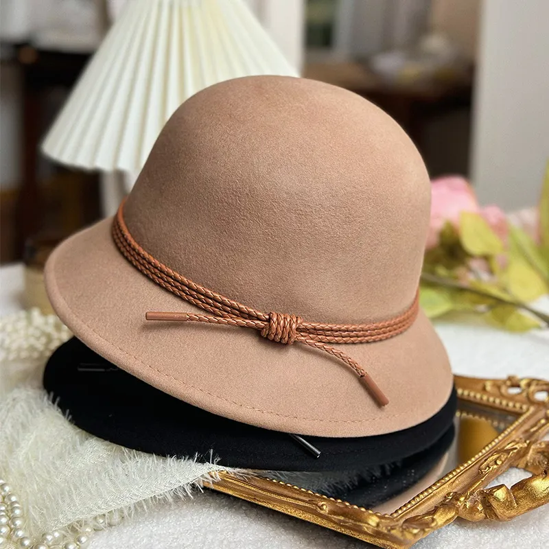 Elegant Brown Wide Brim Hat with Braided Detail Wide Flat Brim Fedora Hat With Braided Band and Feather  main image 4
