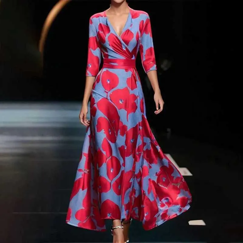 green emerald velvet dress Vintage Elegant Spring Summer Midi Long Dress Women Office Ladies Slee   Mega Mart Center