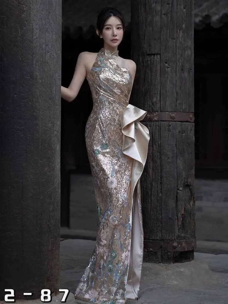gold sequin chiffon dress V Neck Cap Sleeve Gold Sequin Chiffon Prom Dress US4 / Yellow main image 0