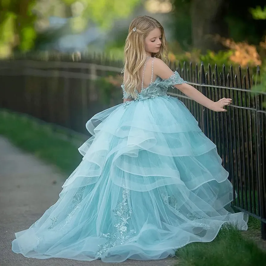 Cute Mint Green Little Girls Pageant Dresses Spaghetti Straps