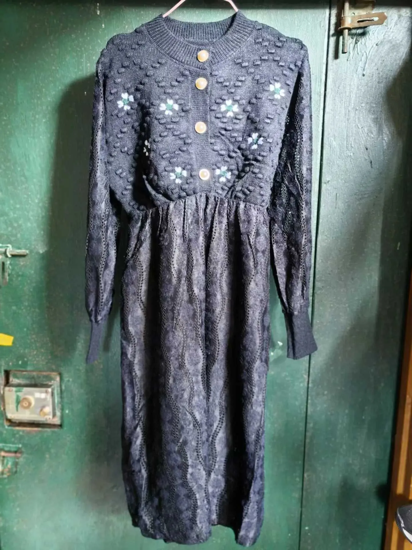 summary of devil in a blue dress Plus Size Printed Round Neck Long Sleeve Dress - Dusty Blue