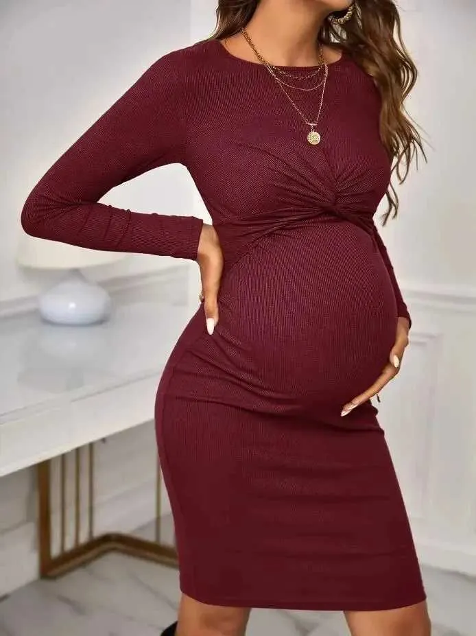 Maternity Long Sleeve Dress Cross Knitted, Soft & Stretchy, Autumn/Winter  2024, Clubwear W241026 From Time_brocade, $13.86 | DHgate.Com