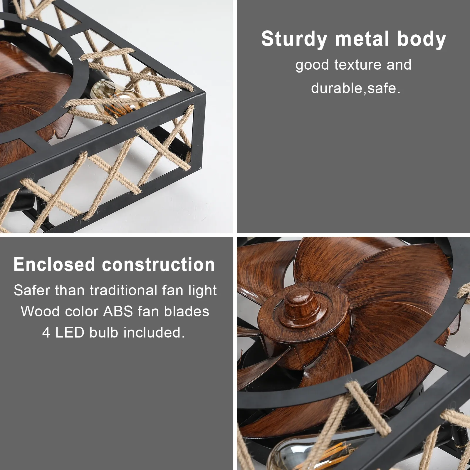 Farmhouse Rustic Ceiling Fans Square Caged Industrial Fixture With 6 Speed  Noiseless DC Motor And Remote Control From Hongpu, $378.9 | DHgate.Com, image size:1600x1600