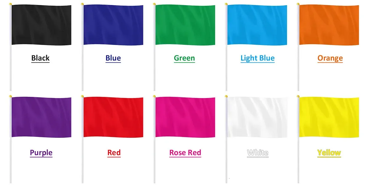 14 * 21cm Small Solid Color Hand Flag Red Orange Yellow Green Purple ...
