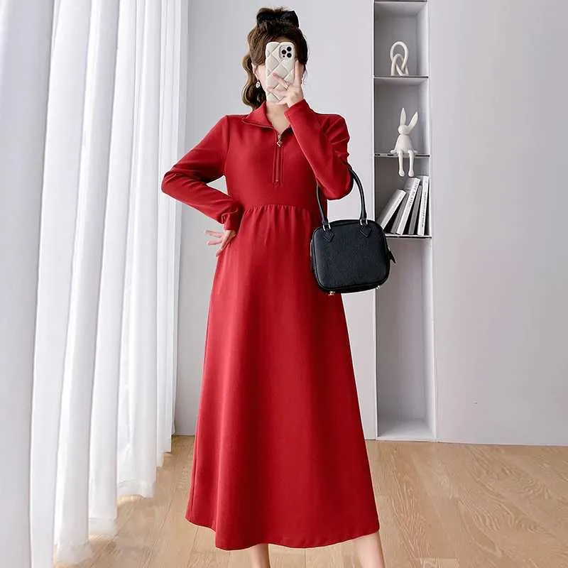 chinese dress ladies Waist Tie Maternity/Nursing Wrap Dress Taupe / Medium main image 1