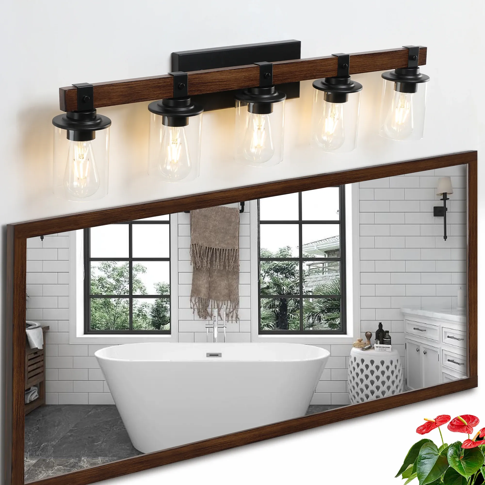 Farmhouse Vanity Lights 5 Light Rustic Bathroom Sconce Fixture Wall ...