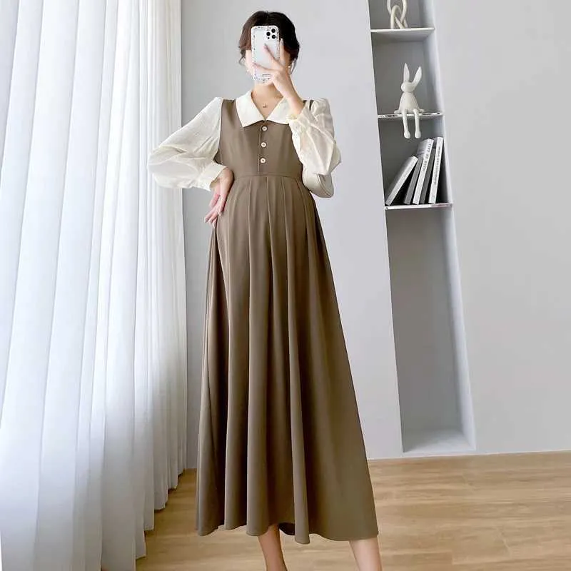 W241026 Maternity Dress Loose Fit Long Sleeve Pleated Office Dress With  Collar For Pregnant Women From Time_brocade, $14.34 | DHgate.Com