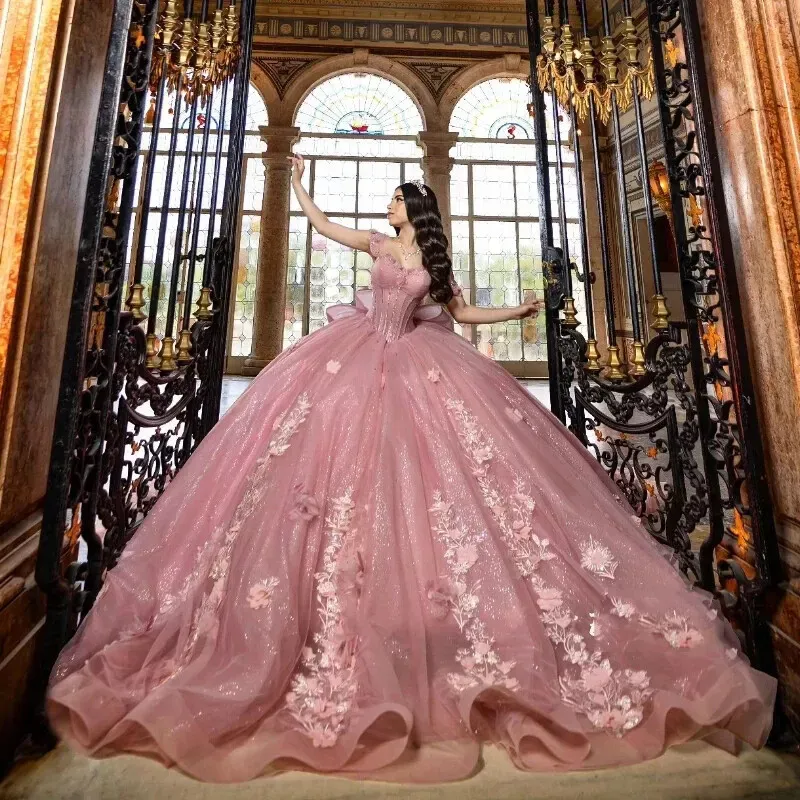 lace and beads pink dress pink dress with beads Sweetheart Long Pink Beaded Lace Strapless Pretty Prom Dress with Ruff misshow