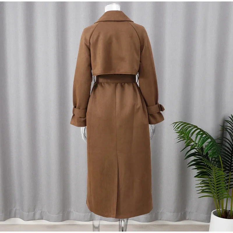 Elegant Suede Chocolate With Long Coat Fashionable Double