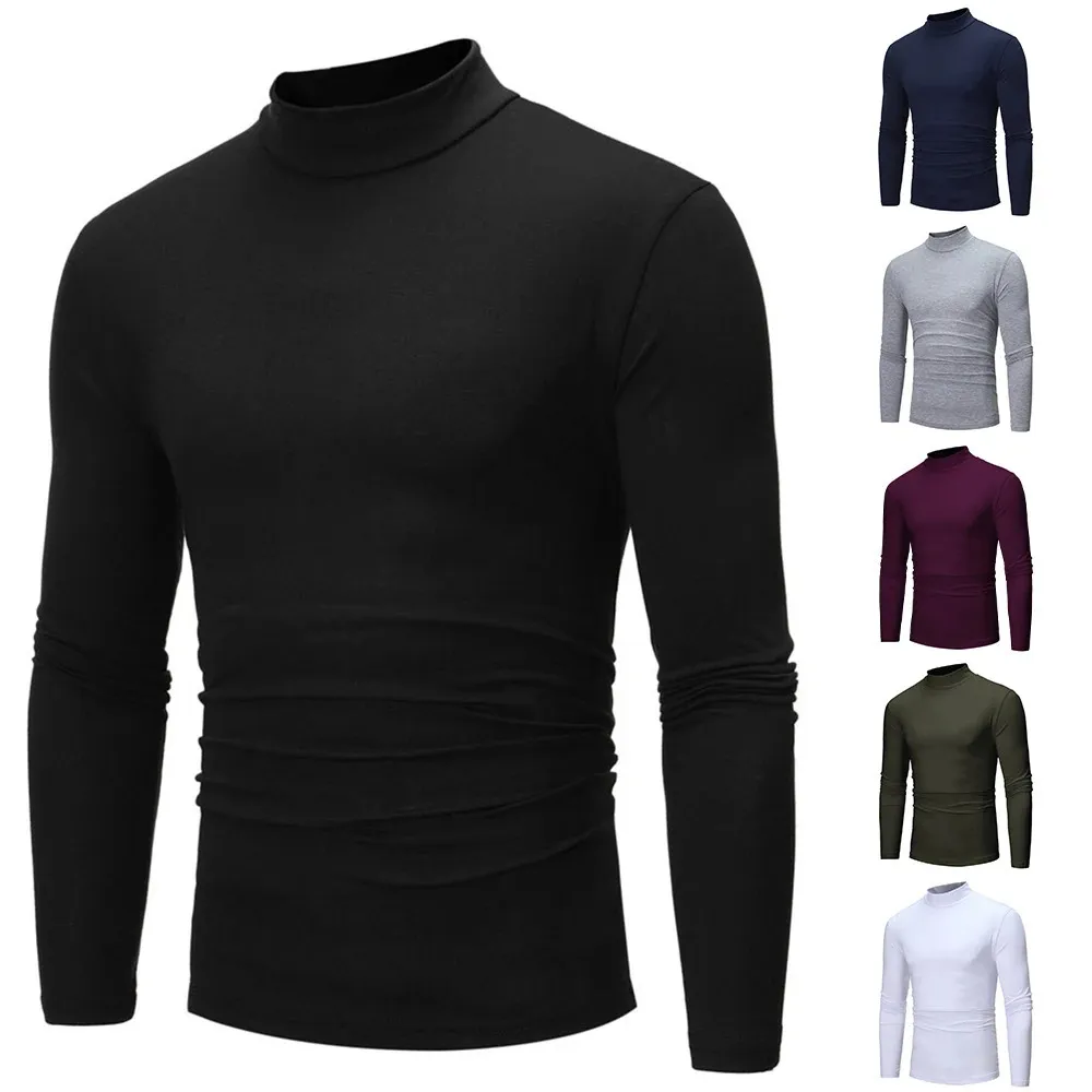 Maglia uomo maniche lunghe bottoni maglietta collo alto morbida nuova