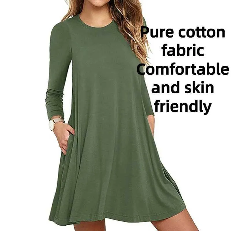 Womens Autumn Long Sleeved Round Neck Flat Neck T Shirt Dress Solid Color  Pleated Swing Casual Loose Zipper Streetwear With Pocket W241026 From  Time_brocade, $13.64 | DHgate.Com